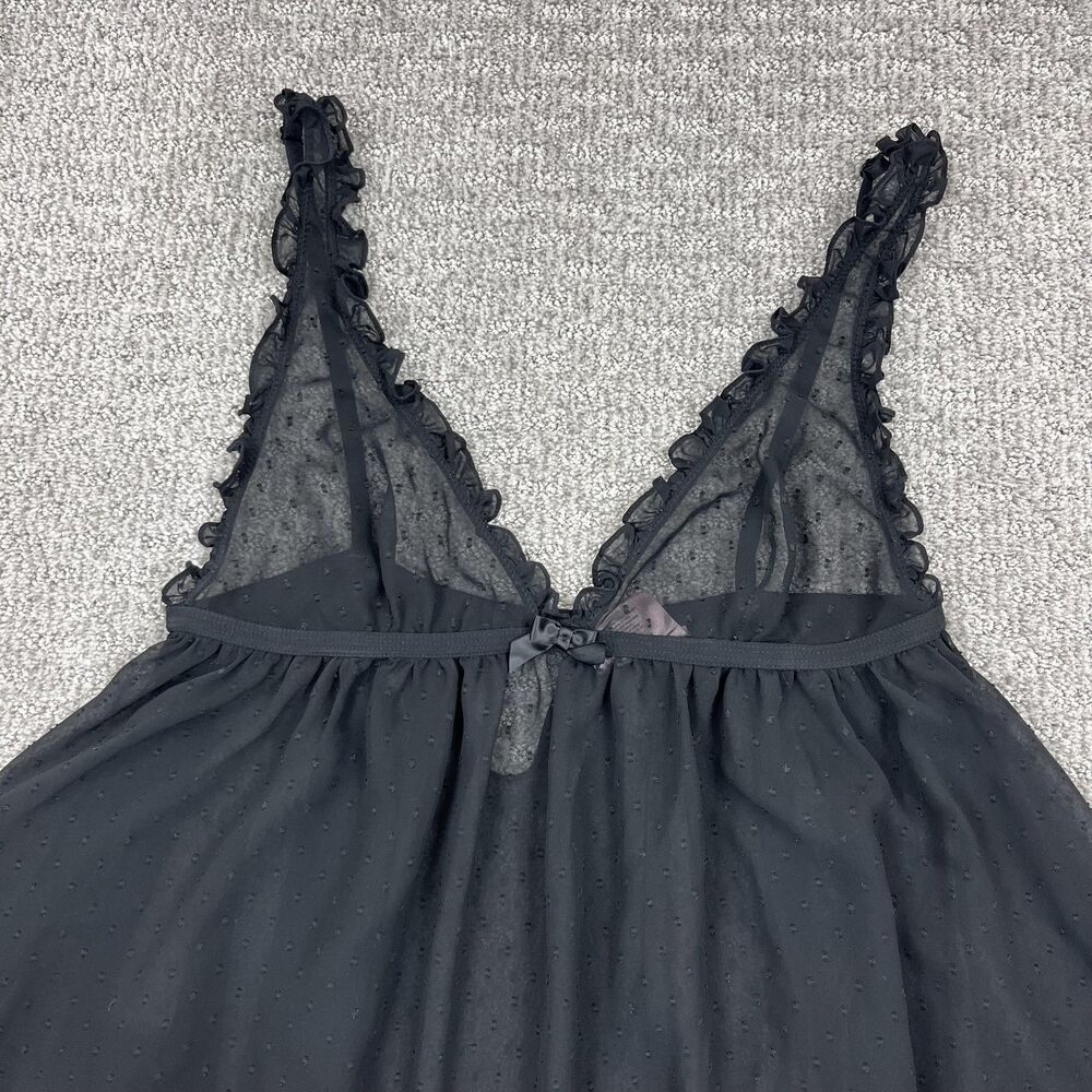 Victorias Secret Babydoll Lingerie Womens Large Black Polka Dot Ruffle Chemise - Picture 3 of 7